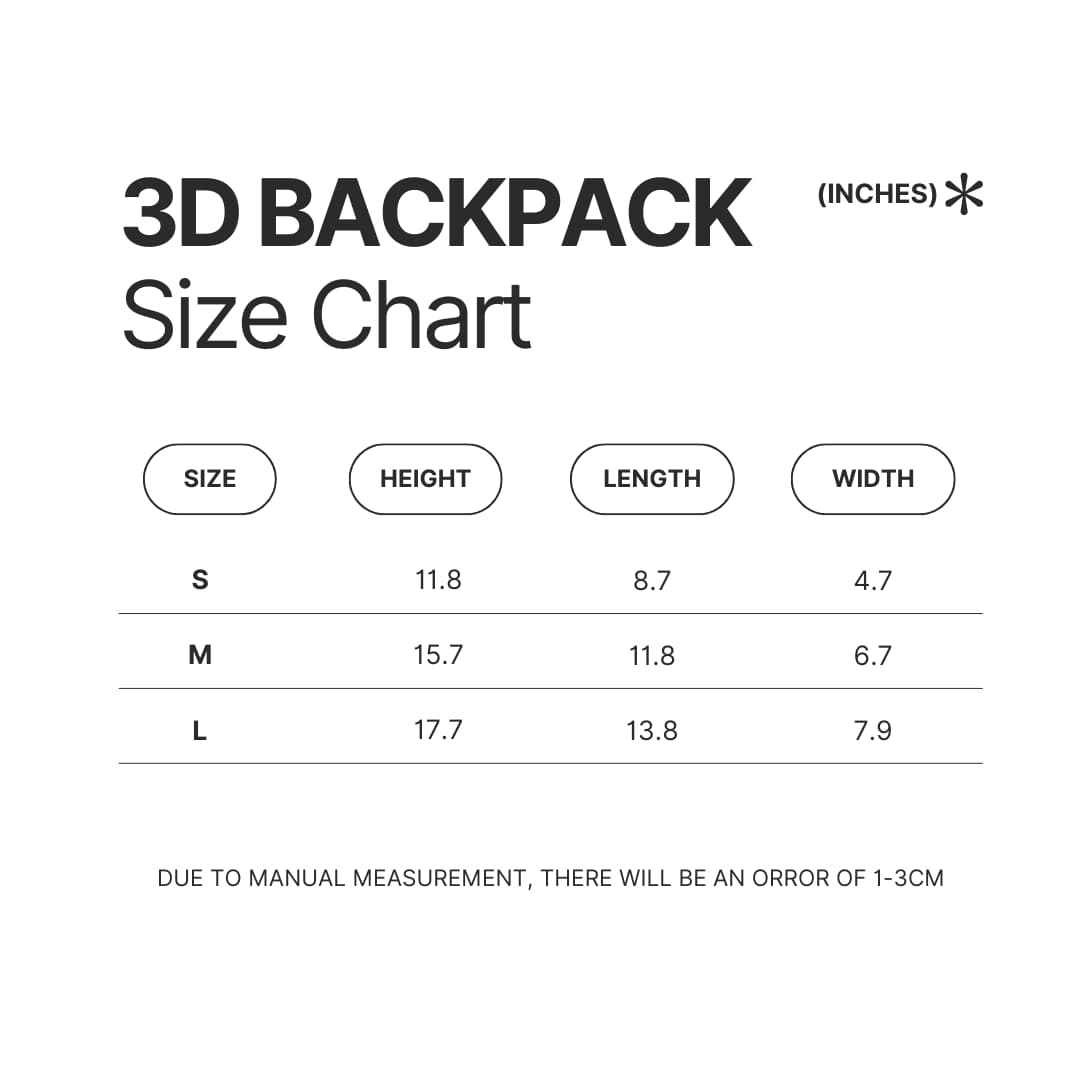 3D Backpack Size Chart - Sailor Moon UK Shop