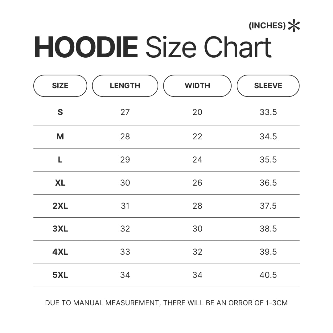 Hoodie Size Chart - Sailor Moon UK Shop