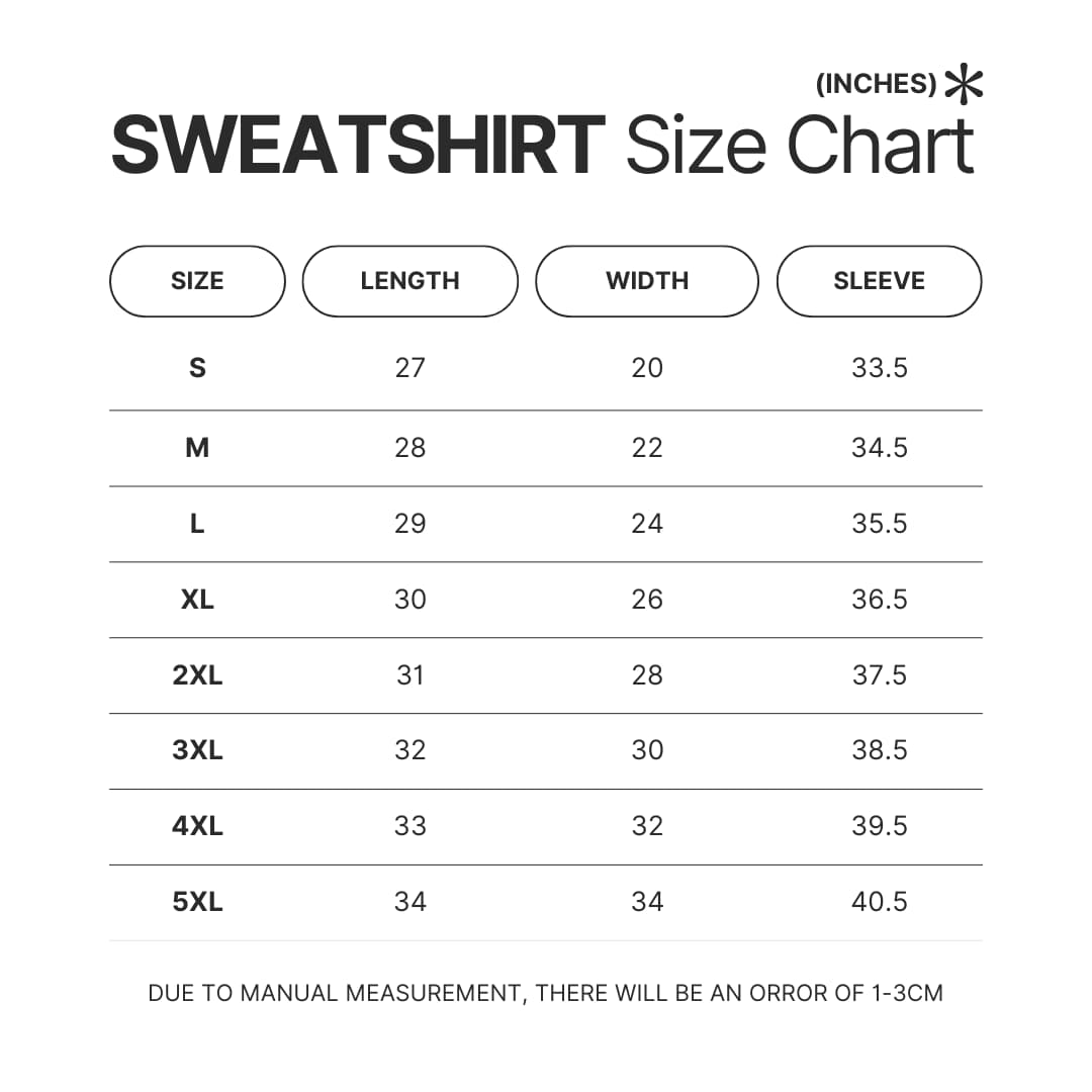 Sweatshirt Size Chart - Sailor Moon UK Shop
