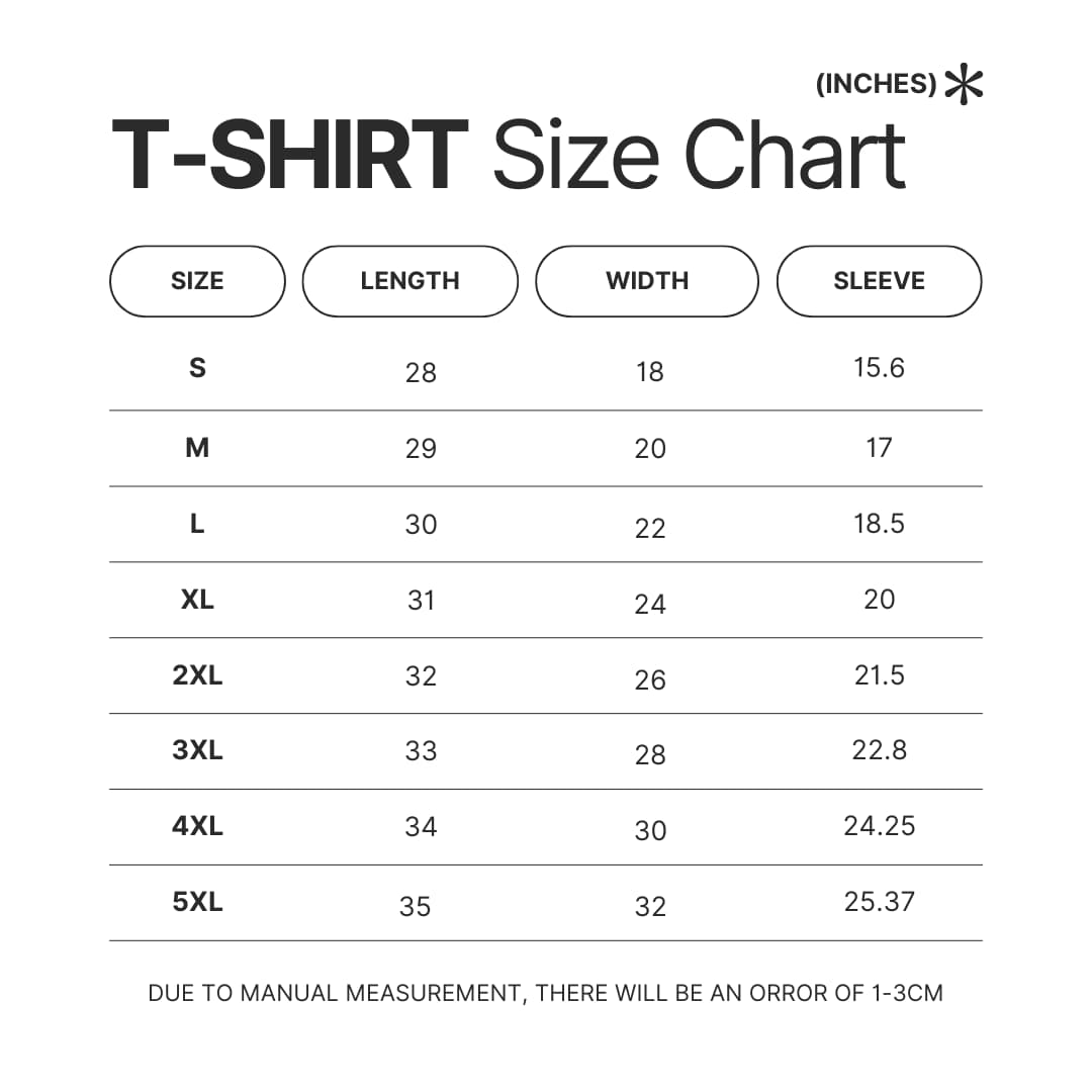 T shirt Size Chart - Sailor Moon UK Shop