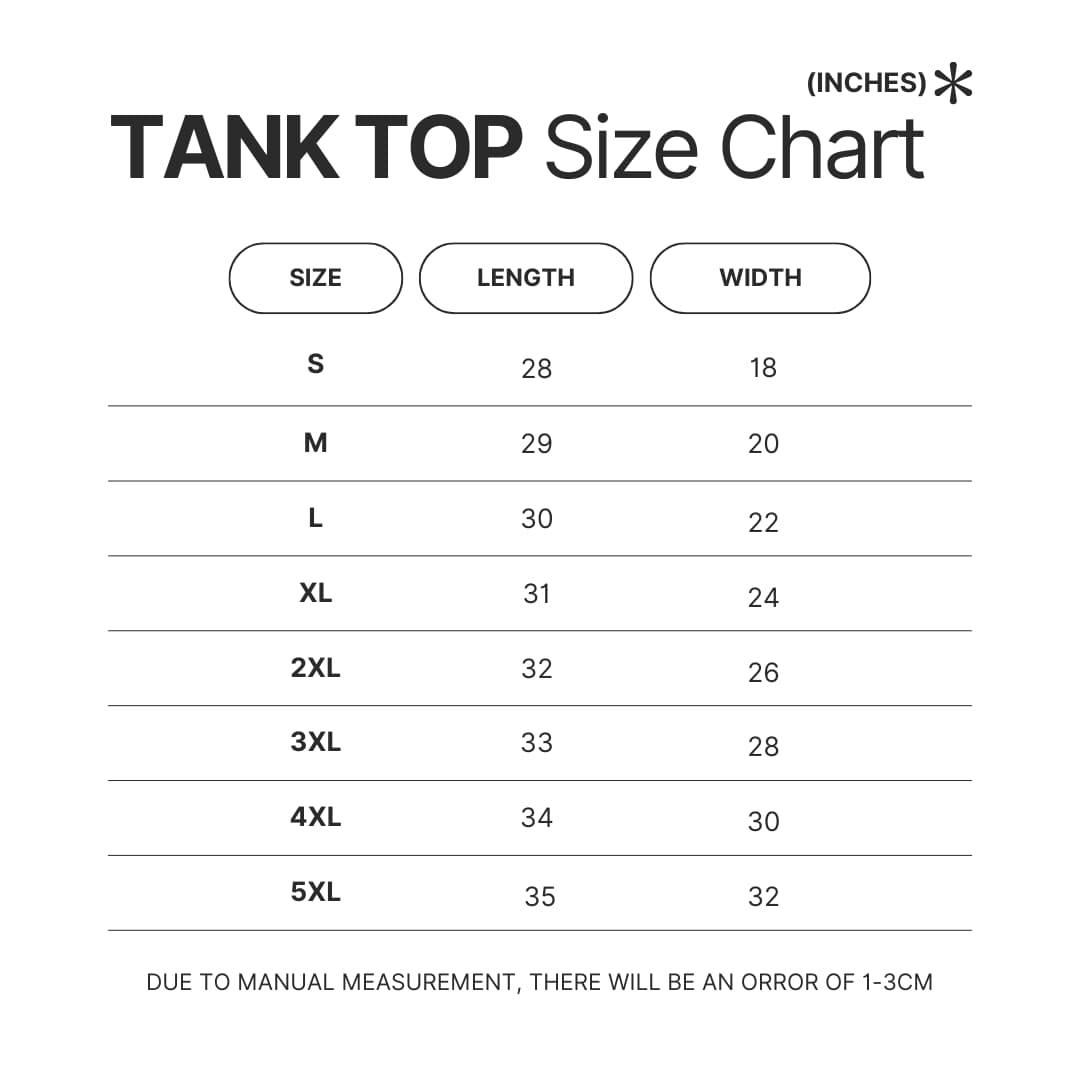 Tank Top Size Chart - Sailor Moon UK Shop