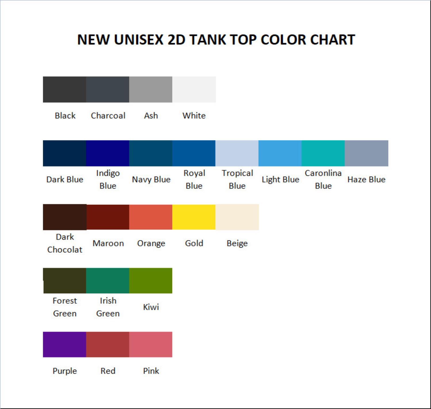 tank top color chart - Sailor Moon UK Shop