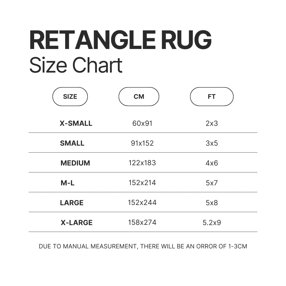 Retangle Rug Size Chart - Sailor Moon UK Shop