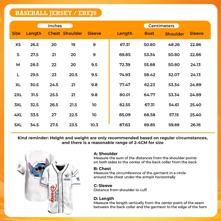 Product size chart
