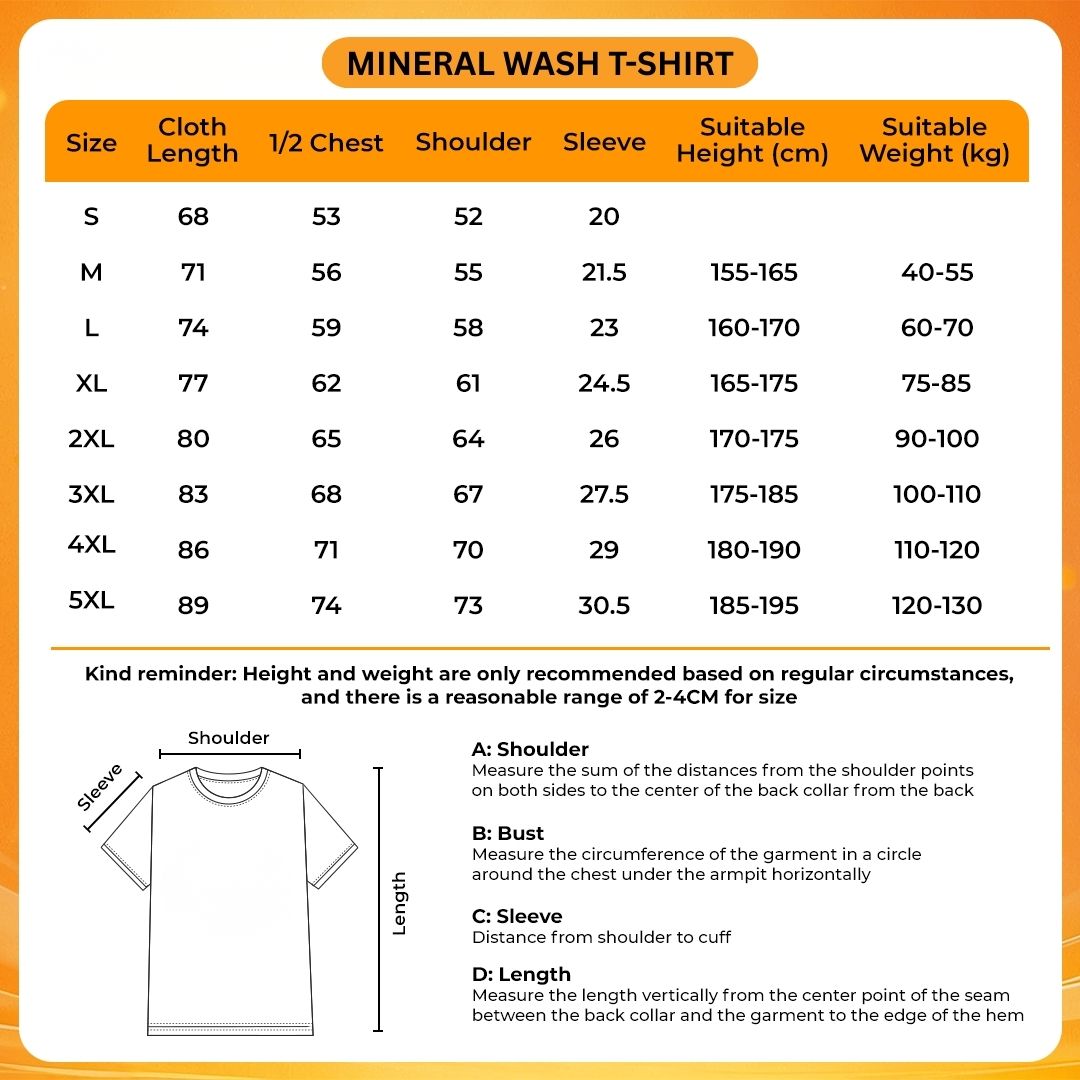 Mineral Wash T Shirt Size Chart - Sailor Moon UK Shop