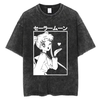 Sailor Moon Black And White Mineral Wash T-shirt