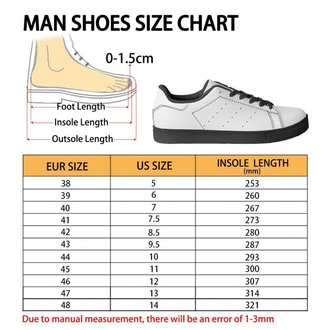 Skate Man Shoes Size Chart - Sailor Moon UK Shop