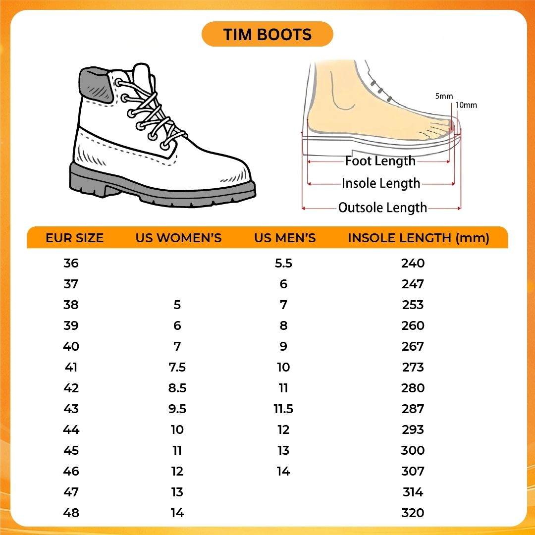 Tim Boots V1 Size Chart - Sailor Moon UK Shop
