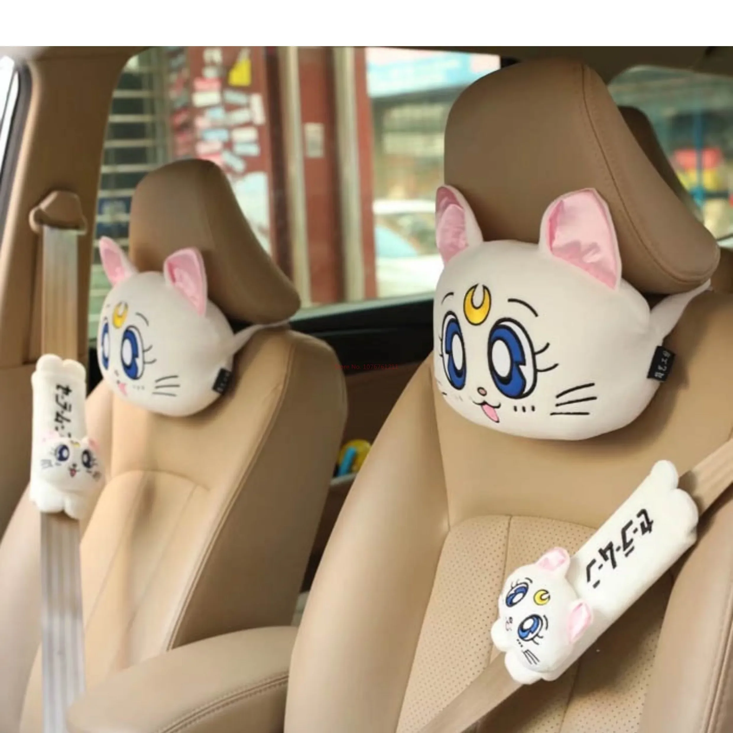 Sailor Moon Cartoon Car Headrest Pillow Cute Car Luna Cat Head Plush - Image 4