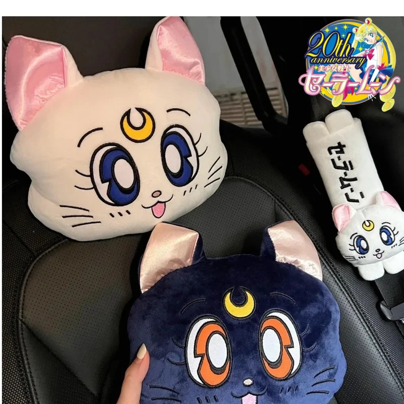 Sailor Moon Cartoon Car Headrest Pillow Cute Car Luna Cat Head Plush