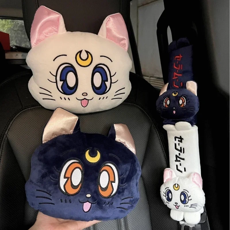 Sailor Moon Cartoon Car Headrest Pillow Cute Car Luna Cat Head Plush - Image 2