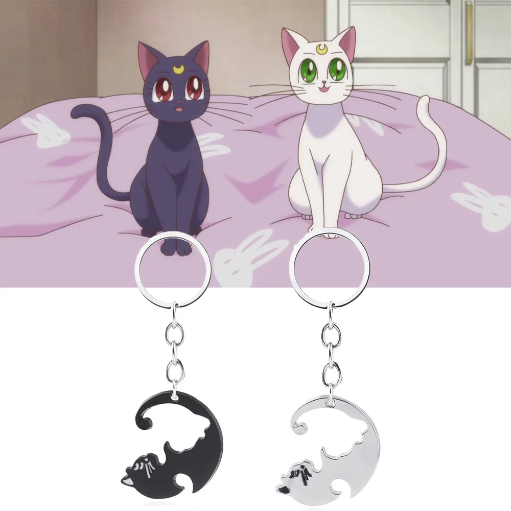 Sailor Moon Cute Black White Cat Keychain