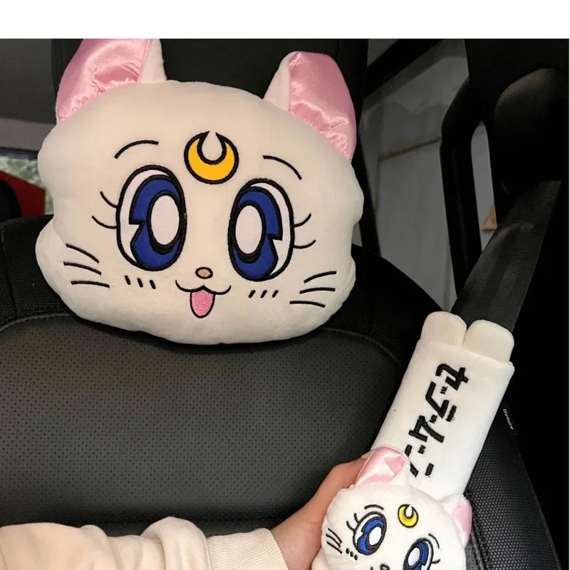 Sailor Moon Cartoon Car Headrest Pillow Cute Car Luna Cat Head Plush - Image 3